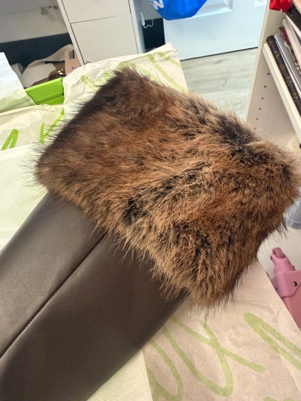 Sam Edelman Black Leather Knee-High Boots with Brown Fur Cuff - Picture 9 of 12